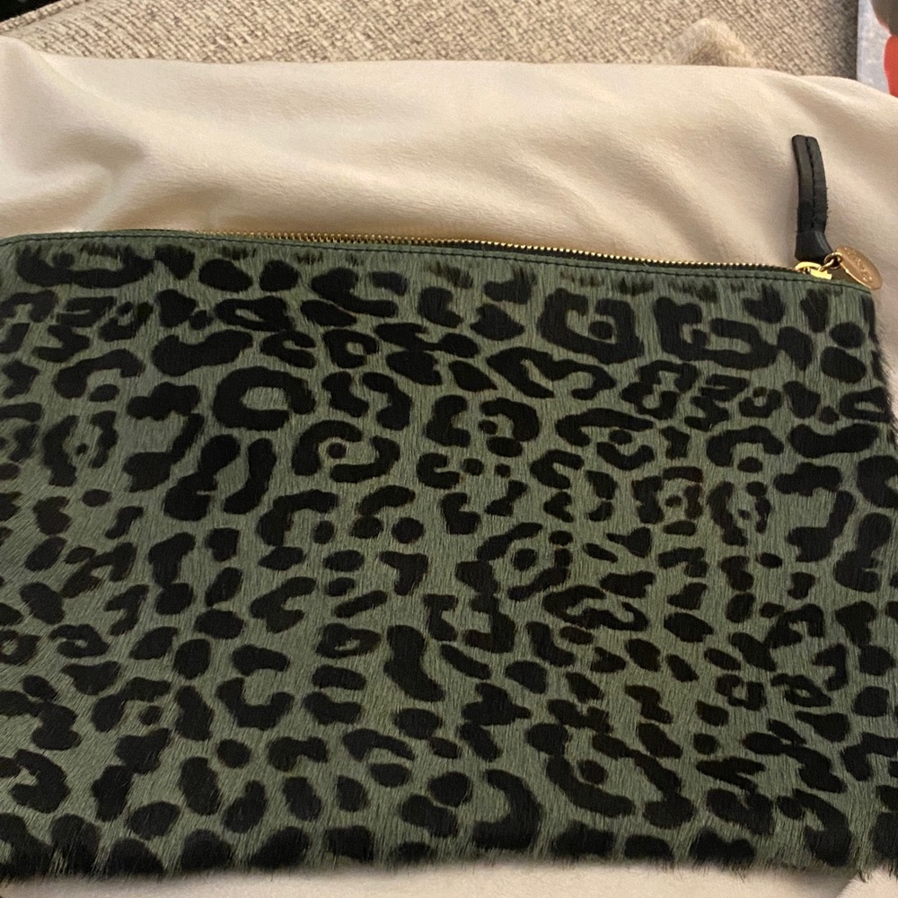 Claire V Pony Hair Leopard Print Clutch Bag